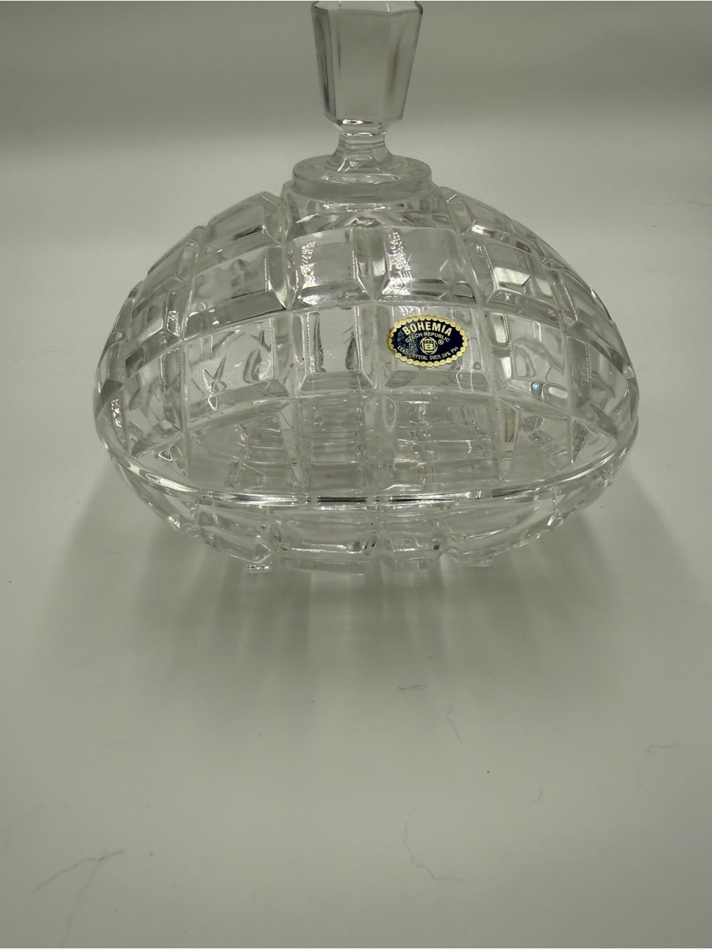 Bohemia Clear Cut Crystal Lidded Bowl Oval Cut Glass Czech Republic